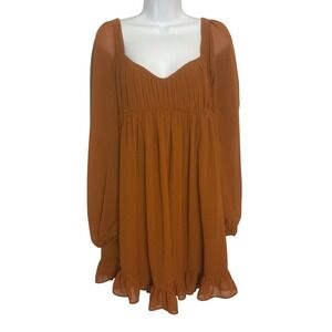 Abercrombie Puff Sleeve Smocked Babydoll Dress ST Burnt Orange Milkmaid Ruffle